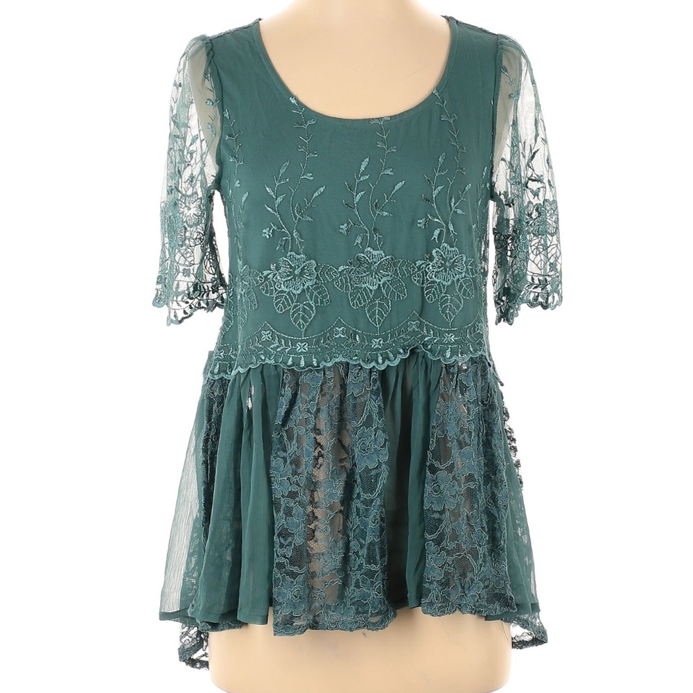 Free People womans green lace boho baby doll top size S
